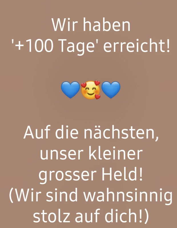 Ein schlichter Beitrag mit dem Text Wir haben 100 Tage erreicht.